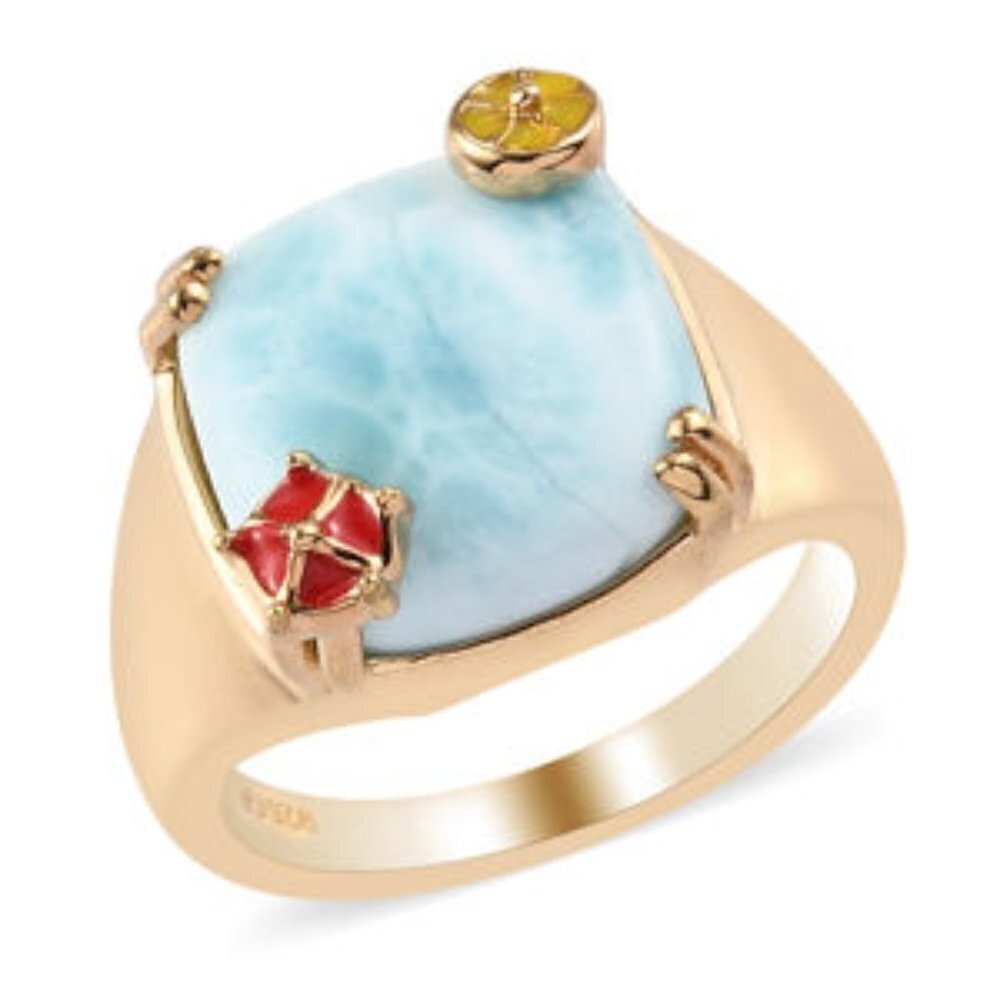 Giuseppe Perez Vermeil Yellow Gold Over Silver Larimar Enameled Ring Size 7 - Picture 4 of 9